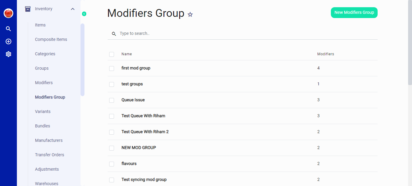 Modifiers Group List